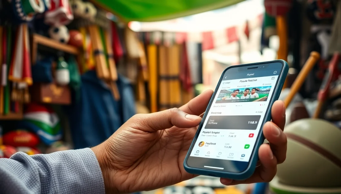 Engage with online sportsbooks India showcasing a vibrant betting interface on a smartphone amidst sports culture.