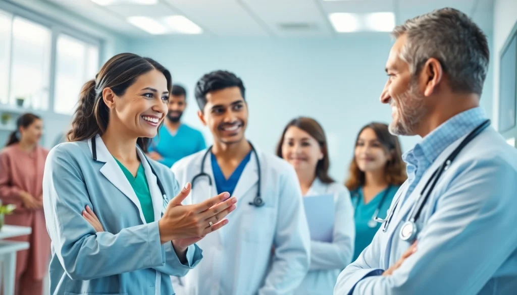 Healthcare professionals enhancing Health in a collaborative clinic environment with patients.