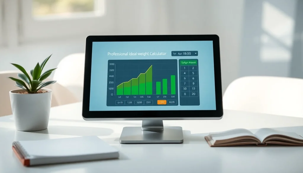Calculate your ideal weight calculator using an engaging interface in a bright workspace.