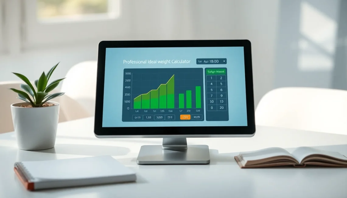 Calculate your ideal weight calculator using an engaging interface in a bright workspace.