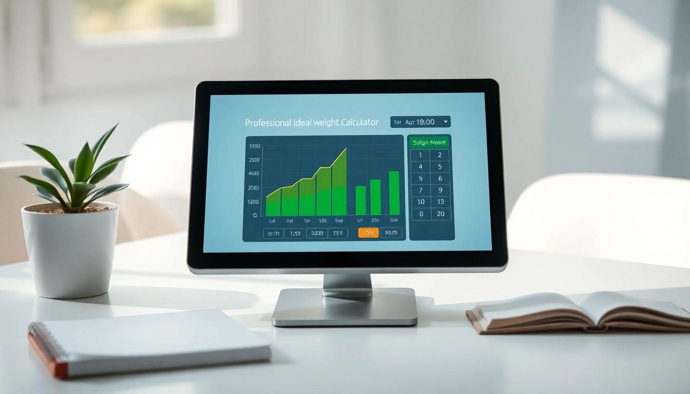 Calculate your ideal weight calculator using an engaging interface in a bright workspace.
