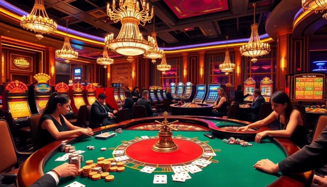 Experience the excitement of "ink vao 12bet" at a stunning casino with vibrant gaming tables and slot machines.