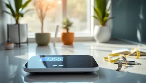 Calculate your ideal weight calculator using a digital scale in a bright bathroom for health insights.