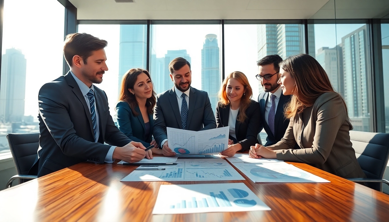 Engaging business consultants in Dubai collaborating on strategies with clients in a modern office.