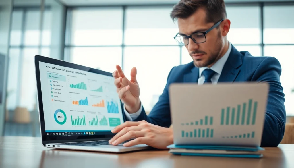 카드현금화 전문가가 현대적인 사무실에서 현금화 방법을 분석하는 모습