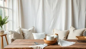 Linnen stof met een elegante uitstraling en textuur op rustieke tafel