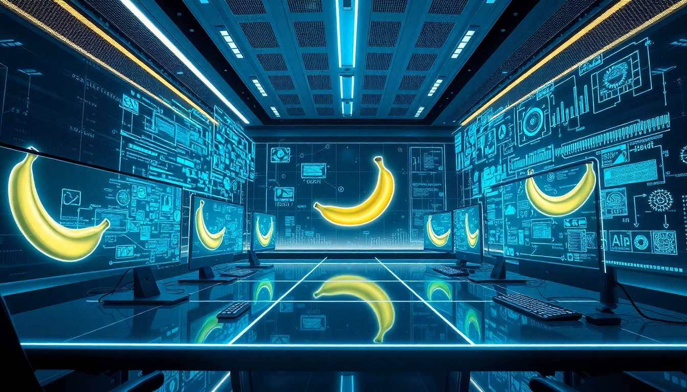 Futuristic workspace showcasing nano banana 2 AI technology in action