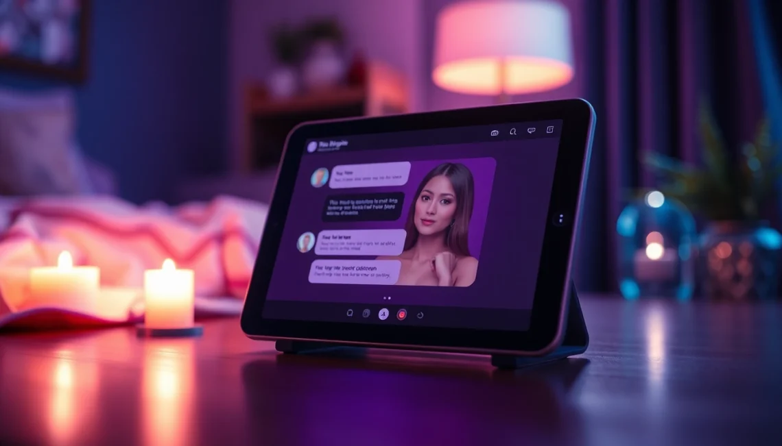 Engaging AI chat interface for sex chat AI, featuring a virtual character in a cozy ambiance.