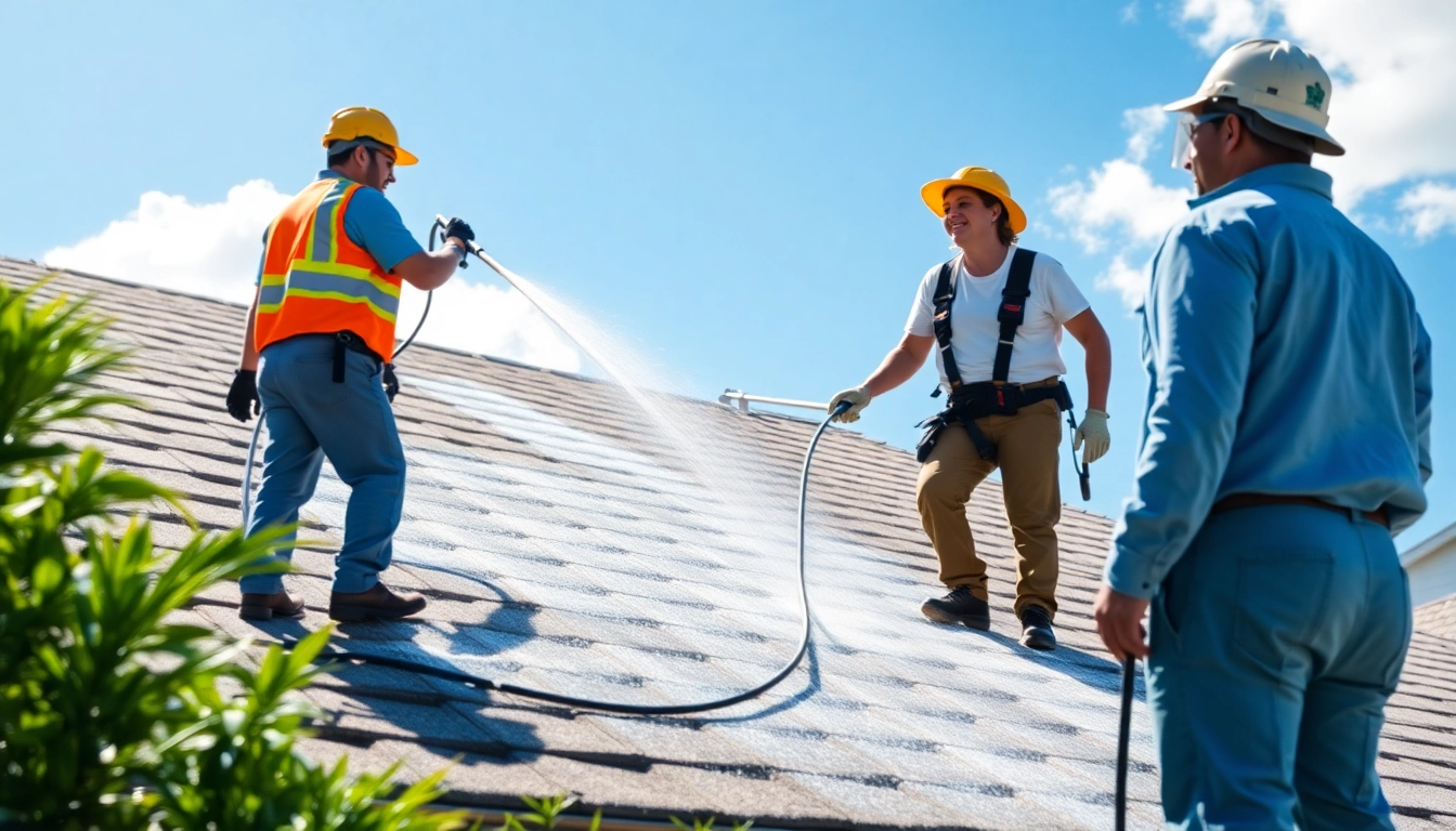 Roof cleaning by professionals in Kissimmee, showcasing eco-friendly soft washing techniques.