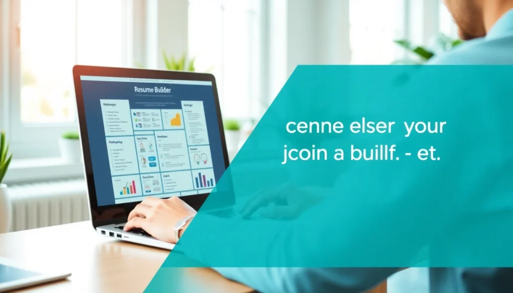 Creating a standout resume using our Resume Builder on a laptop in a modern workspace.