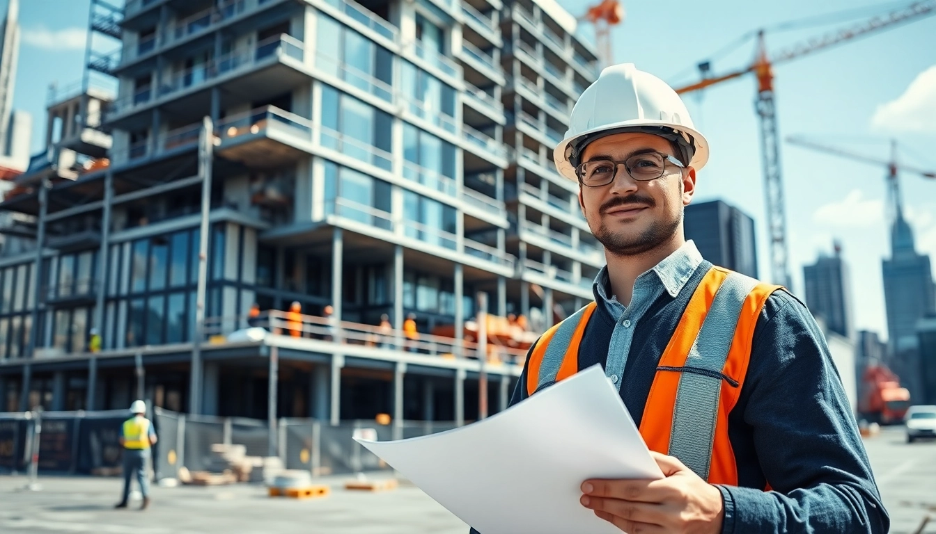 Manhattan General Contractor supervising a bustling construction site in New York City with workers.