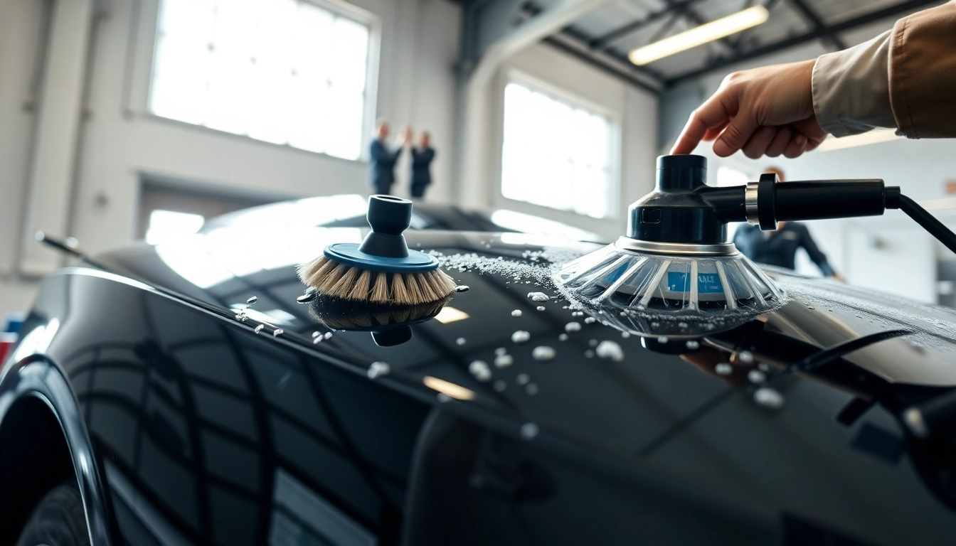 Expert auto detailing Cleveland TN with a professional workspace focused on car cleaning and polish tools.