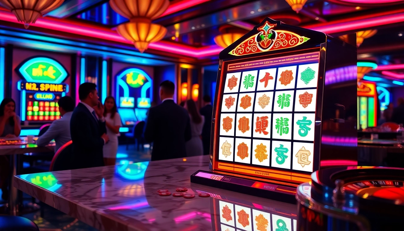 Experience the Mahjong slot demo at a luxurious casino with vibrant colors and engaging gameplay.