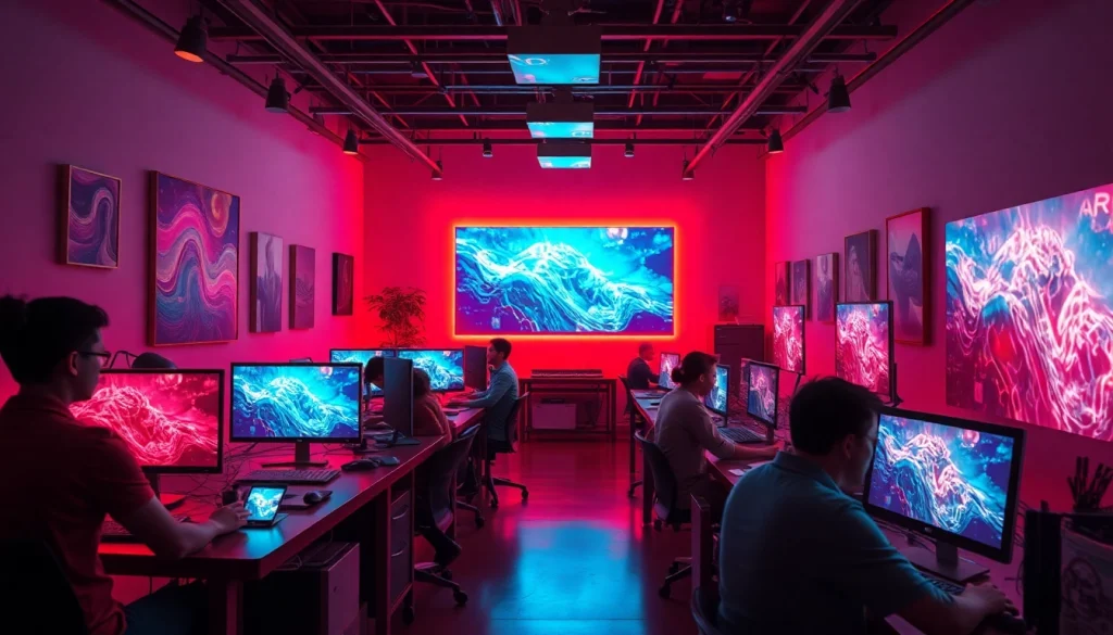 Futuristic AI workshop showcasing innovative nsfw art generation processes