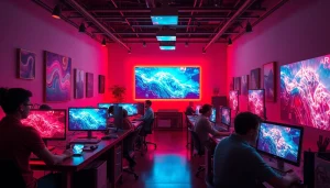 Futuristic AI workshop showcasing innovative nsfw art generation processes