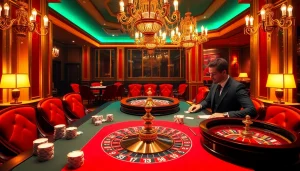 Experience the thrill of RR88 with a luxurious casino scene featuring poker and roulette.