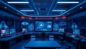 Futuristic control room showcasing AI technology in porn ai creation.