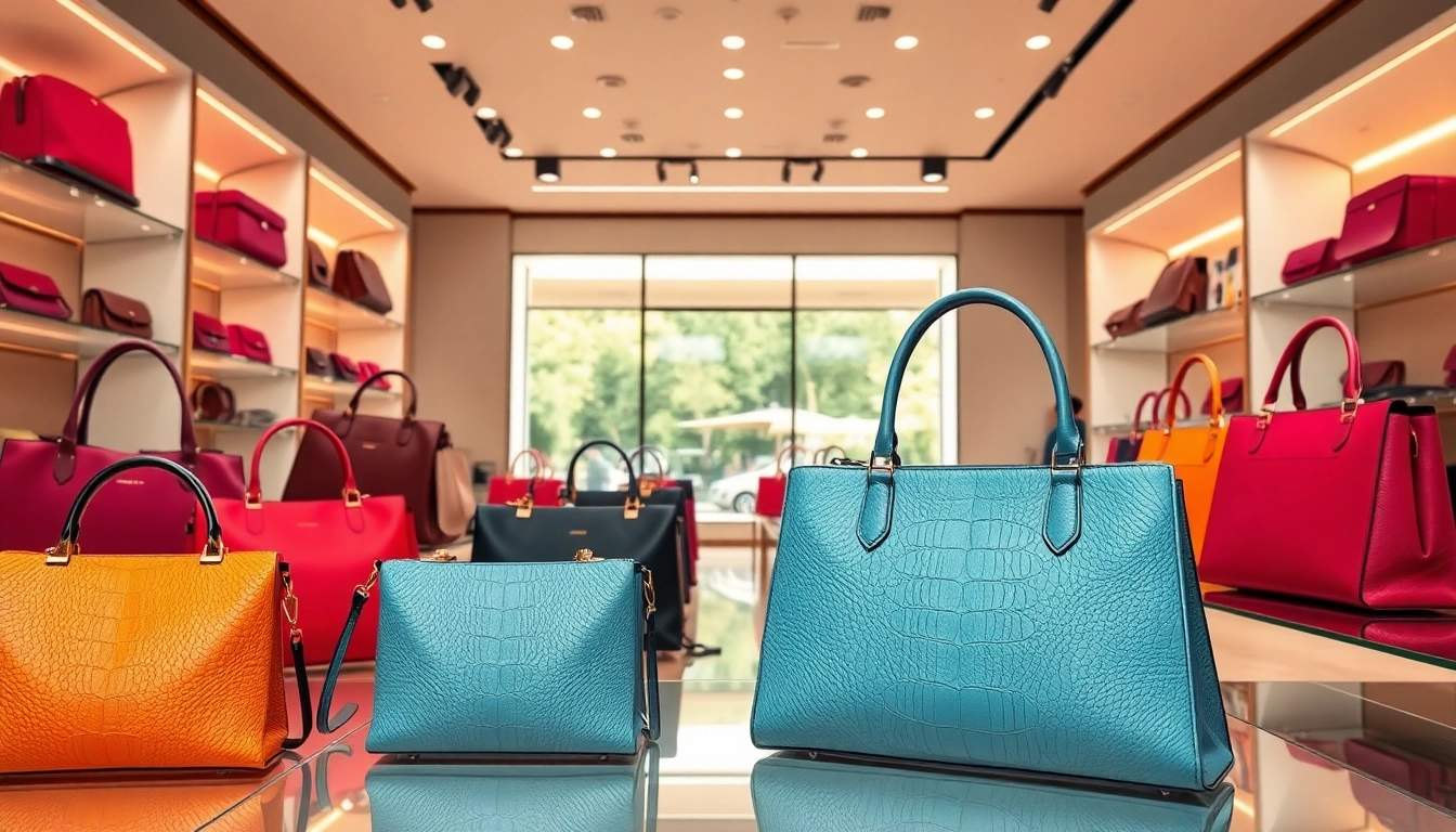명품 이미테이션 핸드백을 고급스러운 환경에서 전시하는 모습